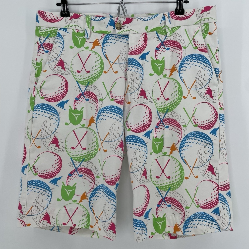 FlowGolf Men's Golf Shorts Size 36‎ Multicolor Golf Ball Tee Print Cotton Blend